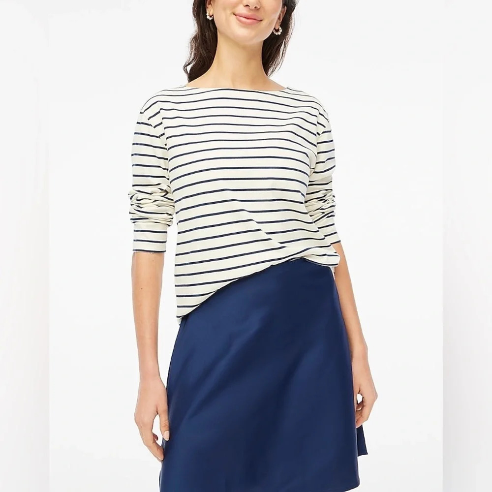 J. Crew Striped boatneck tee stripe white navy blue 3/4‎ sleeve size XXS